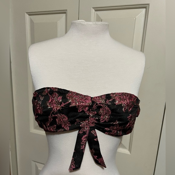For Love And Lemons Tops - For Love & Lemons floral bralette  size S NWT black pink and metallic gold